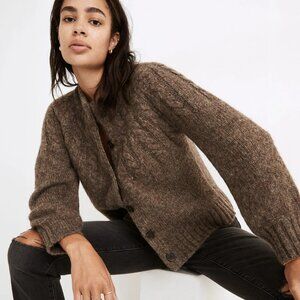 Madewell Harwood Cable Knit Mock Neck Cardigan Sweater Size Medium